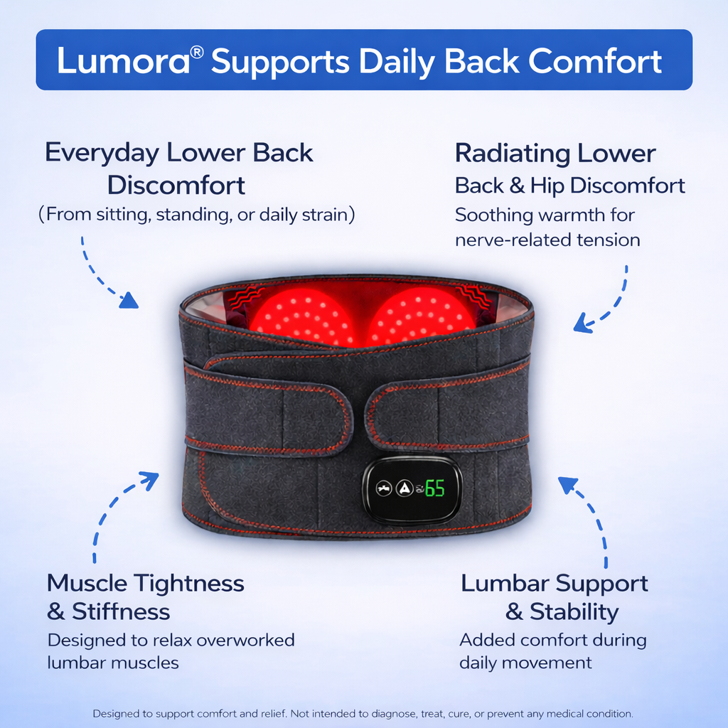 Lumora® Advanced Back Relief Therapy Belt - Triple Action Heat, Red Light & Massage